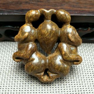 Listing Chinese Natural Jade Carved,  Double Monkey Statue Pendant A4362