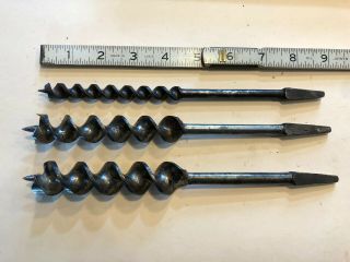 3 Vintage Russell Jennings Auger Bits - 1 ",  7/8 ",  1/2 " - Fine Lead Threads