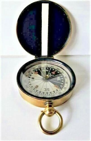 Antique Francis Barker Singers Patent Pocket Compass C1880 Hand Drawn Dial