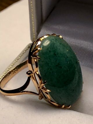 22ct Gold Ring Set With Oval Cabochon Cut Polished Jade,  Size N