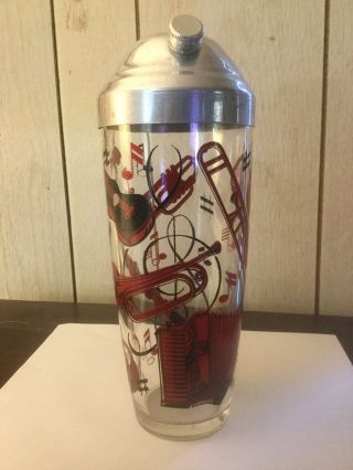 Vintage Mid Century Red And Black Musical Instrument Cocktail Shaker