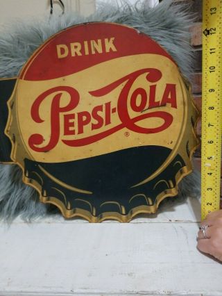 Vintage Pepsi Cola Cap Lid Metal Sign 13 Inch