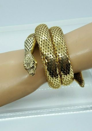 Vintage Whiting & Davis Gold - Tone 2 Coil Mesh Wrap Snake/serpent Bracelet