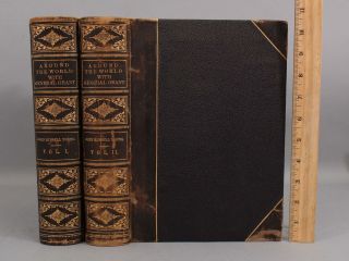 1879 Antique 2 - Vol 1st Edition Leather Bound Around The World With General Grant