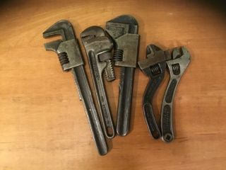 5 Vintage Adjustable Wrenches Pipe And Crescent Westcott,  Bergman,  Ridged,  Billings