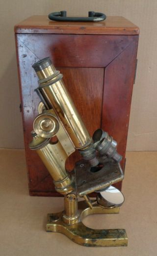 Antique Bausch & Lomb Brass Microscope With Wood Case