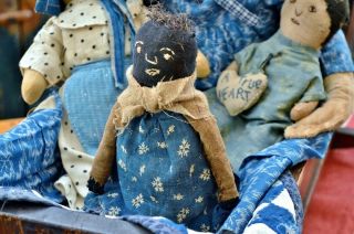 Handmade Folk - Art Black Cloth Stump Doll With Hair