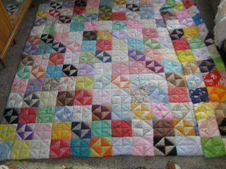 Vintage Reversible Patchwork Quilt Fabric Study King Size Hand Stitched 106x98