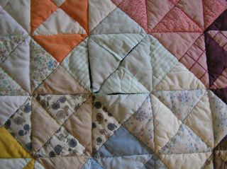 Vintage reversible Patchwork Quilt Fabric Study King Size Hand stitched 106x98 3