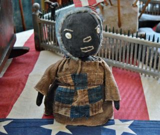 Primitive Handmade Cloth Stump Doll With Button Eyes