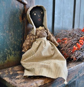 Primitive Handmade Folk Art Tattered Black Prairie Doll 18”