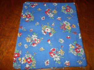 Vintage Full Feed Sack Blue With Red And White Flowers 43 " X 38 "