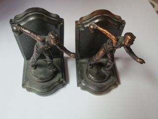 Vintage Bronze Metal Heavy Bowling Bookends Bowler Made in the West by Dodge Inc 2