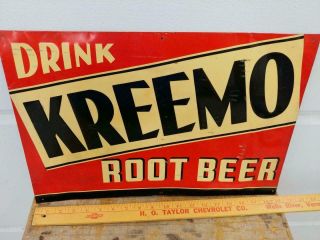 1940s Vintage Kreemo Root Beer Embossed Tin Litho Stout Sign - - 13x19 - -