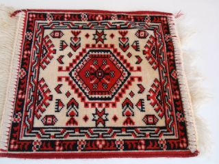 Vintage Middle Eastern Wool Rug Sample Square Fringed Miniature Oriental Mat