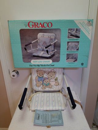 Vintage Graco Tot Loc Portable Hook On High Chair Booster Seat Bears