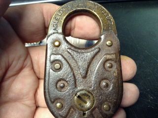Antique 1896 Brass Eagle Lock Co.  4 Levers Padlock 3.  4 "