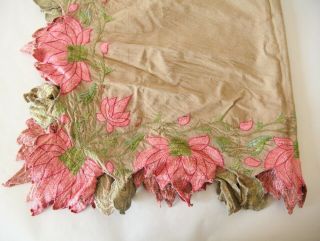 Vintage Embroidered Silk Table Scarf Doily Cloth 35 " X 32 " Floral Embroidered