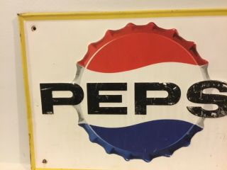 Vintage Say Pepsi Please Embossed Sign Metal 1950 ' s Tin Advertising Sodiana Orig 2