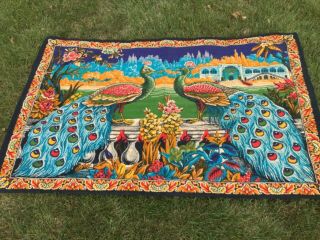 Vintage Mcm 40’s - 50’s Peacock Tapestry Gorgeous Colors,  Large 60” X 38”