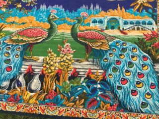Vintage MCM 40’s - 50’s Peacock Tapestry Gorgeous Colors,  Large 60” x 38” 2