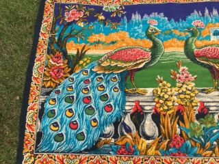 Vintage MCM 40’s - 50’s Peacock Tapestry Gorgeous Colors,  Large 60” x 38” 3