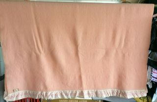 VTG FARIBO 100 Wool Blanket Pale Coral Pink Color w Satin Edge Trim 84 