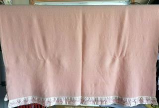 VTG FARIBO 100 Wool Blanket Pale Coral Pink Color w Satin Edge Trim 84 