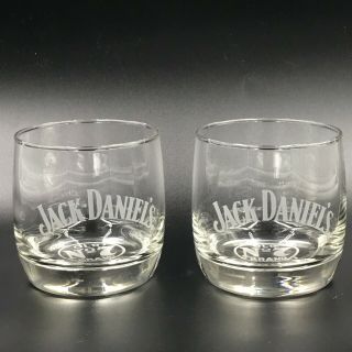 Jack Daniels Whiskey Etched Rocks Glasses Set 2 Old No 7 Logo Weighted Base Gs