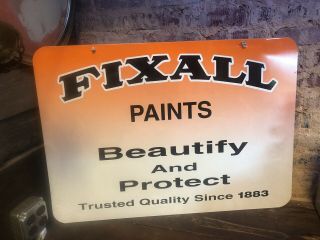 Fixall Paints Double Sided Advertising Sign Metal Oil Gas Soda 34”x24”