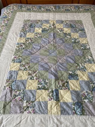 Wow Vintage Hand Quilted Trip Around The World Quilt 66 " X 80 "