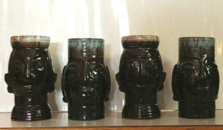 4 Best Ever Brown Drip Glaze His & Hers Tiki Mugs Redware Jungle Decor Vintage