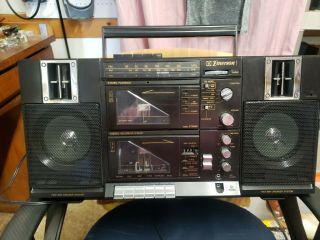 Emerson Ctr960 Vintage Am Fm Stereo Radio Dual Cassette Recorder Boombox