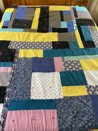 Vintage Handmade Bright Colorful Patchwork Quilt 80 " X 87 " Hand Tied