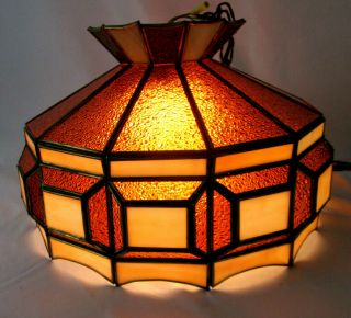 Vintage Stained Glass Hanging Swag Light / Lamp Shade Tiffany Style