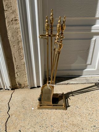 Italy Vintage Brass Fireplace Tools Fireplace Tool Set Ornate Stand 4 Piece