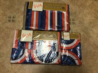 Vtg NIP VERA Neumann Burlington Red Blue MCM stripe Full fitted Flat Pillowcases 2