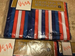 Vtg NIP VERA Neumann Burlington Red Blue MCM stripe Full fitted Flat Pillowcases 3