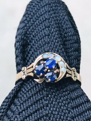 Antique Victorian 10k Yellow Gold Opal & Sapphire Ring Size 6 Circa 1890s