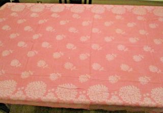 Pink With White Flowers Vintage Linen Tablecloth