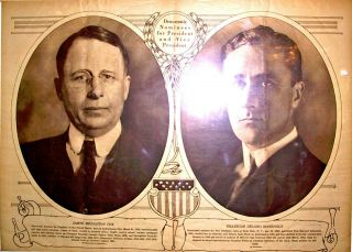 1920 Rare James Cox For President - Franklin D.  Roosevelt For Vp Jugate Poster