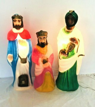 Vintage Empire Christmas Lighted Blowmold 3 Pc Small Size Nativity Wisemen Set