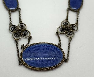 Vintage Signed Marius Hammer Sterling Gullioche Blue Enamel Festoon Necklace