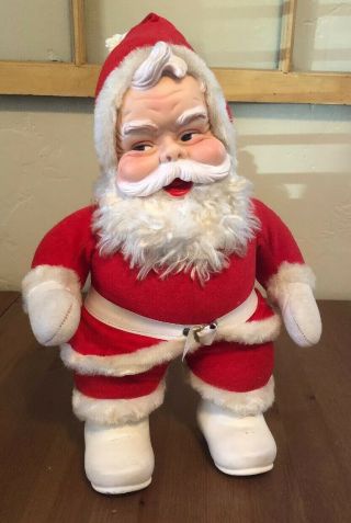 Vintage 1950’s Rushton Rubber Face Plush Stuffed Santa Claus Christmas 17” Tall