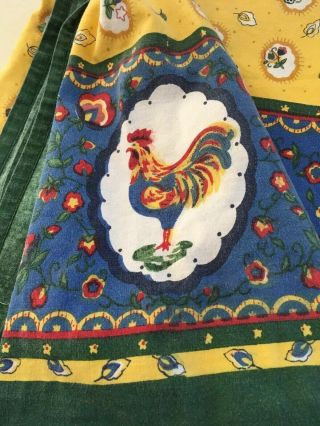 Vintage French Country/folk Art Yellow & Blue Rooster Cotton Tablecloth 61”x82”