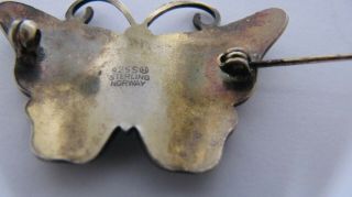 Vintage silver enamel butterfly brooch pin Norway Ivar Holth 3