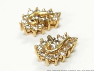 0.  75ctw Fine White Diamond 14k Gold Earrings Ladies Vintage Swirl Clusters 3