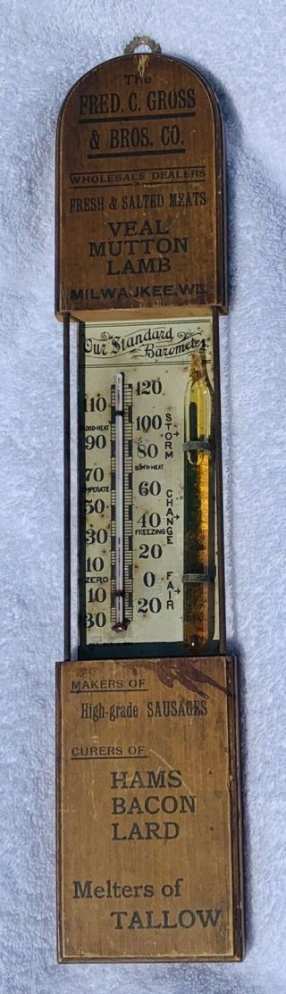 1892 Antique Advertising Collectible Thermometer Fred Gross Co.  Meat Wholesalers