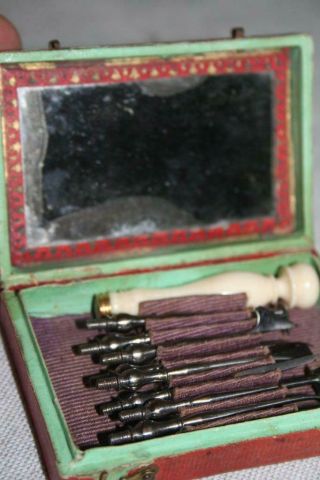 Rare Antique 18th Century Complete Boxed Set Of Dental Scalers C.  1780