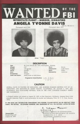 Angela Davis 1970 Fbi Wanted Poster Black Panther Civil Rights Watermark